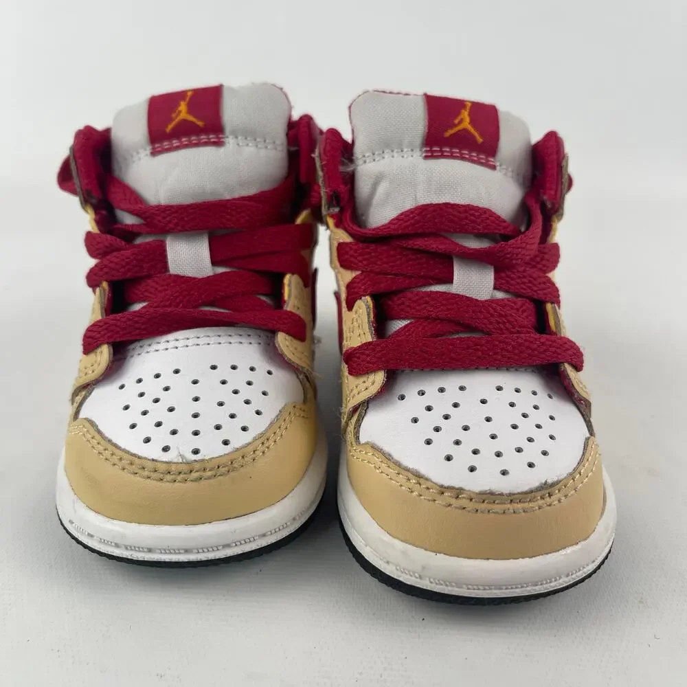 Nike Air Jordan 1 Mid Toddler Red Tan White Shoes US Size 3C